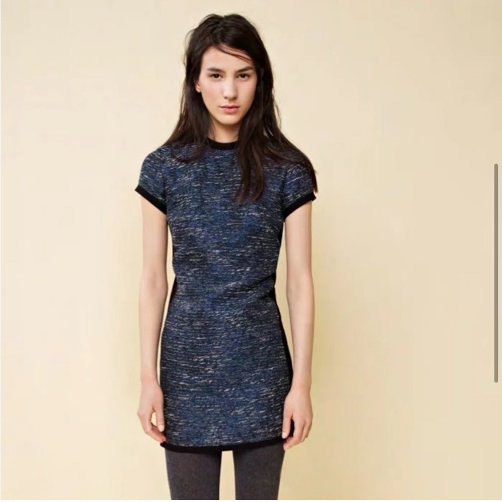 Madewell Shimmerweave Blue & Black Colorblock Short Sleeve Sheath Minidress Sz 6